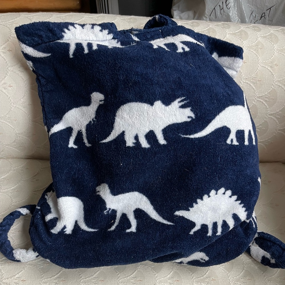 Navy Blue & White Dinosaur Backpack Towel Toddler
